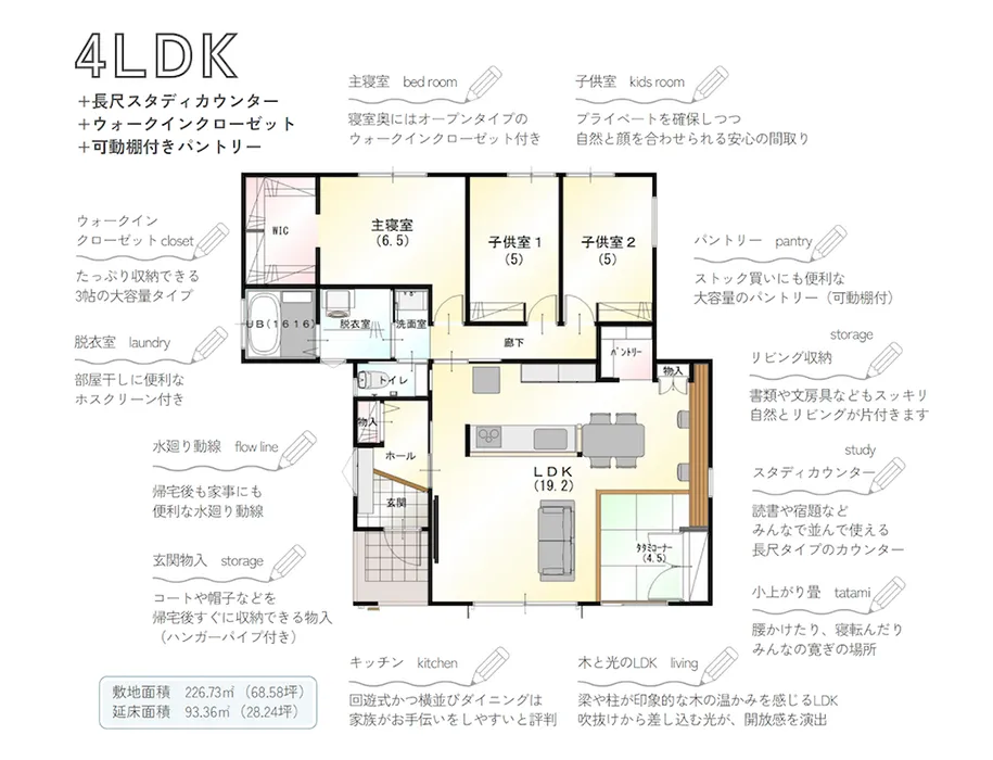 小郡市小郡 新築建売住宅4LDKの間取図と間取りのポイントイメージ